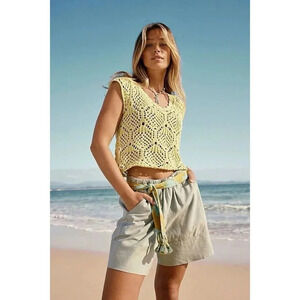 Free People free-est Alicia Fauxchet Top Green Open Knit  Sweater Tank